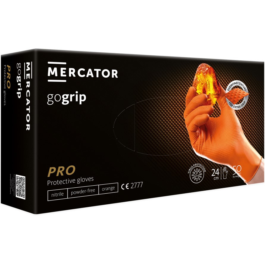 Нітрилові рукавички Mercator Gogrip розмір XL помаранчеві (25 пар)