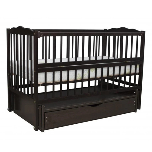 Чорна дитяча колиска Дубок Веселка з шухлядою венге, фото 1