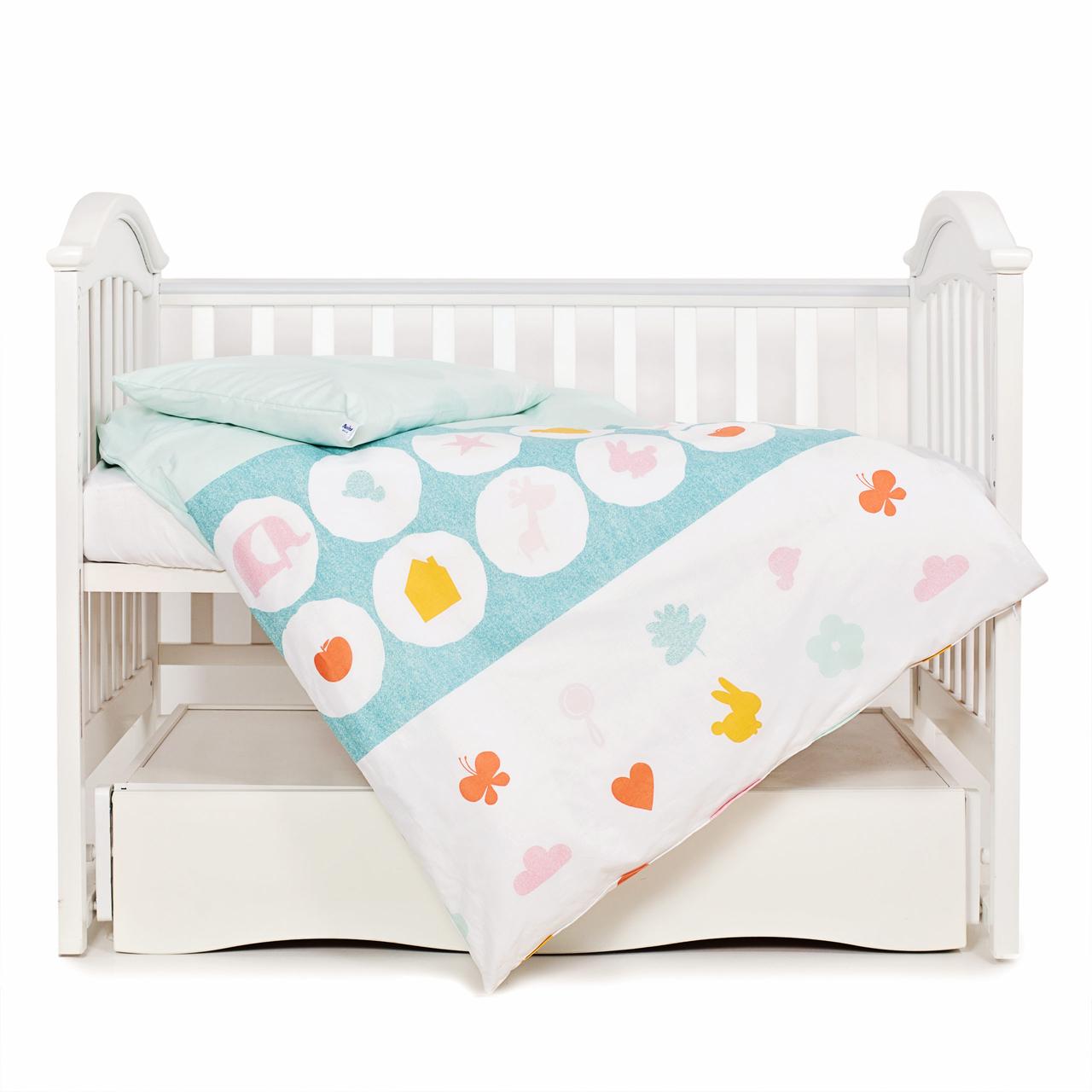 Змінне ліжко 3 ел у дитяче ліжечко Twins Eco Line 3090-E-021, Animals mint, м'ятний, фото 1