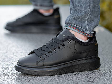 Мужские зимние кроссовки Alexander McQueen, черные кожаные