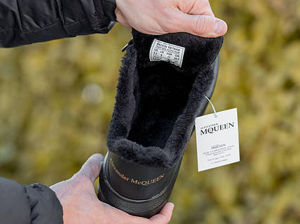Мужские зимние кроссовки Alexander McQueen, черные кожаные