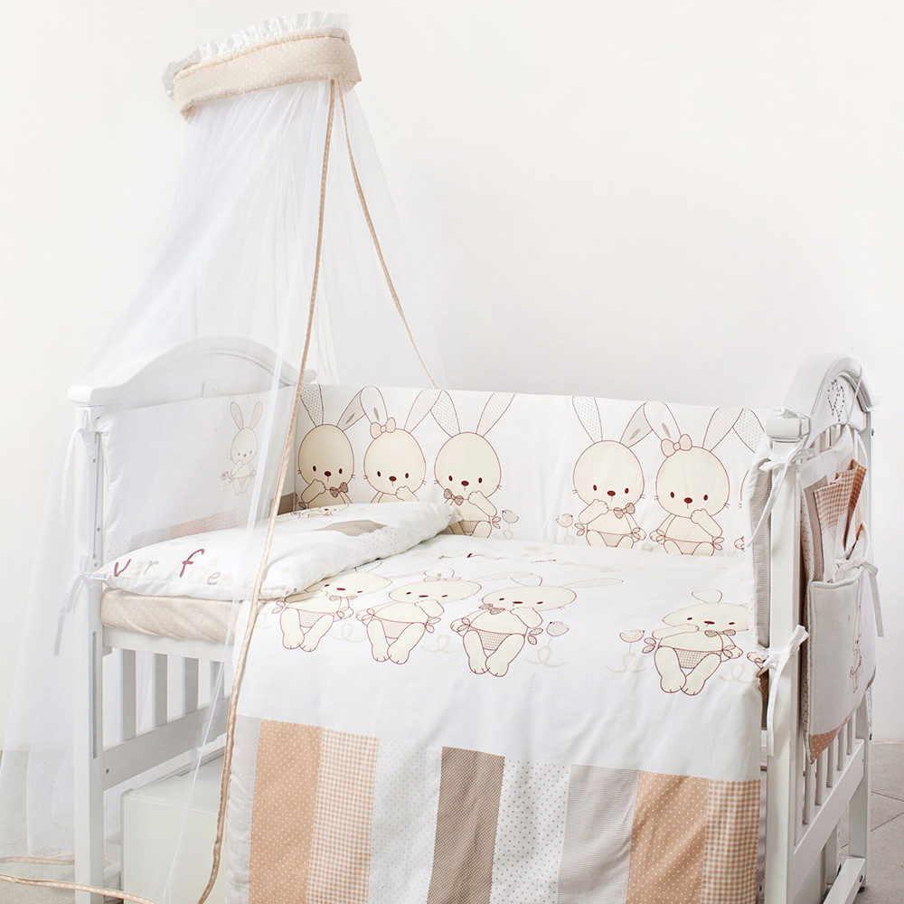 Постільний комплект 8 ел Twins Dolce Друзі зайчики 4060-D-001, beige, бежевий, фото 1