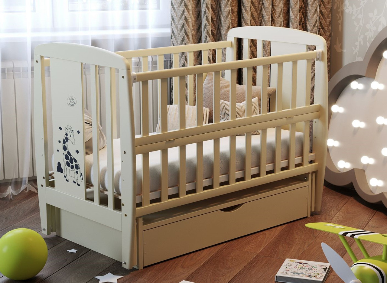 Ліжко Дубок Жирафка з шухлядою слонова кістка, бежевий, фото 1