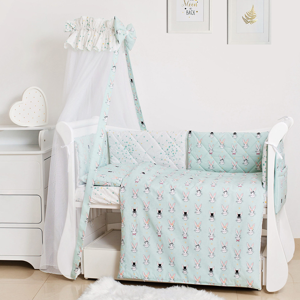Постільний комплект 8 ел Twins Premium Glamour 4029-TG-14R, Кролики mint, м'ятний