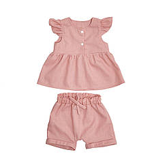 Набір для дівчинки Twins Linen (шорти, майка) льон 62р W-101-HTL62-24, powder pink, пудра
