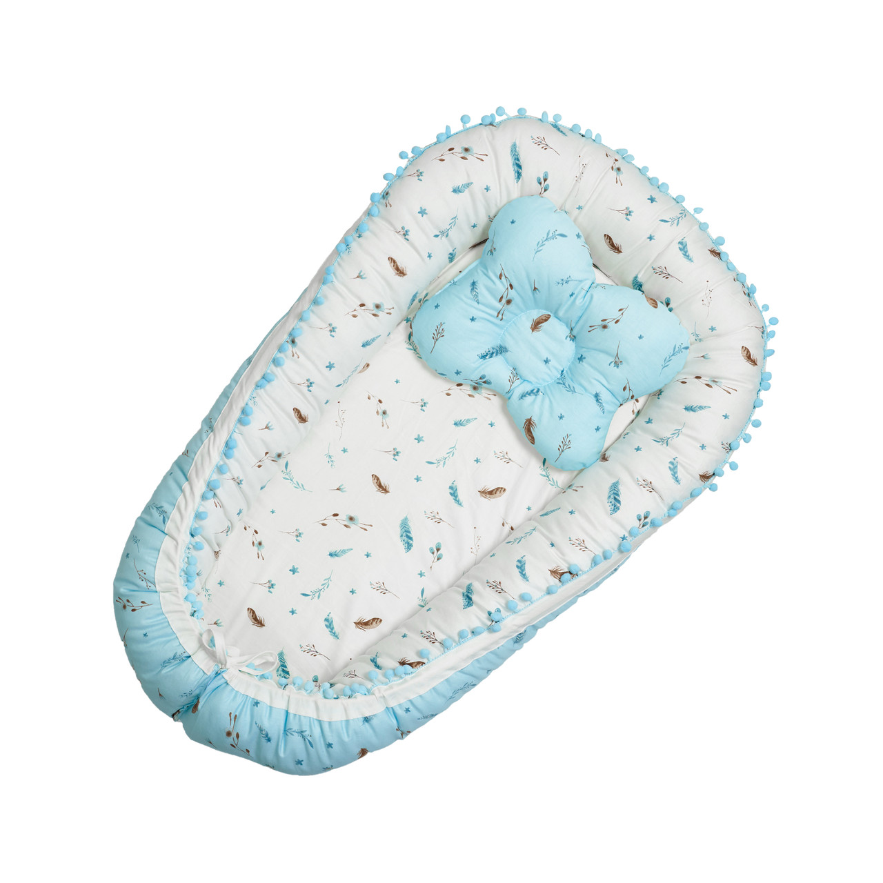 Кокон-позиціонер Twins Маршмелоу 9063-TM-04, Пір'їнки, блакитний, фото 1