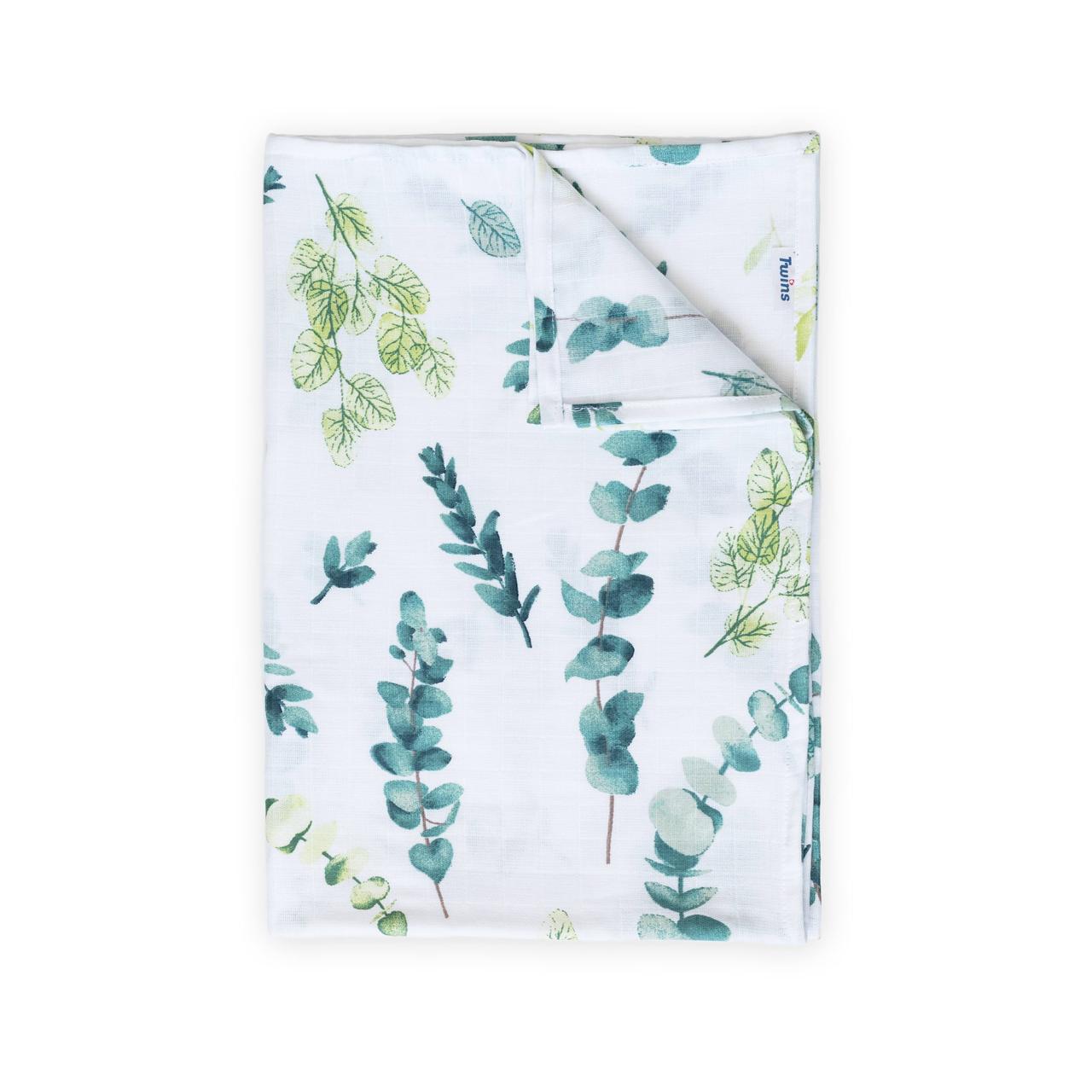 Пелюшка Twins муслінова 110х75 кольору в асортименті/1610-TPM-06, Гілочка, білий/зелений, фото 1