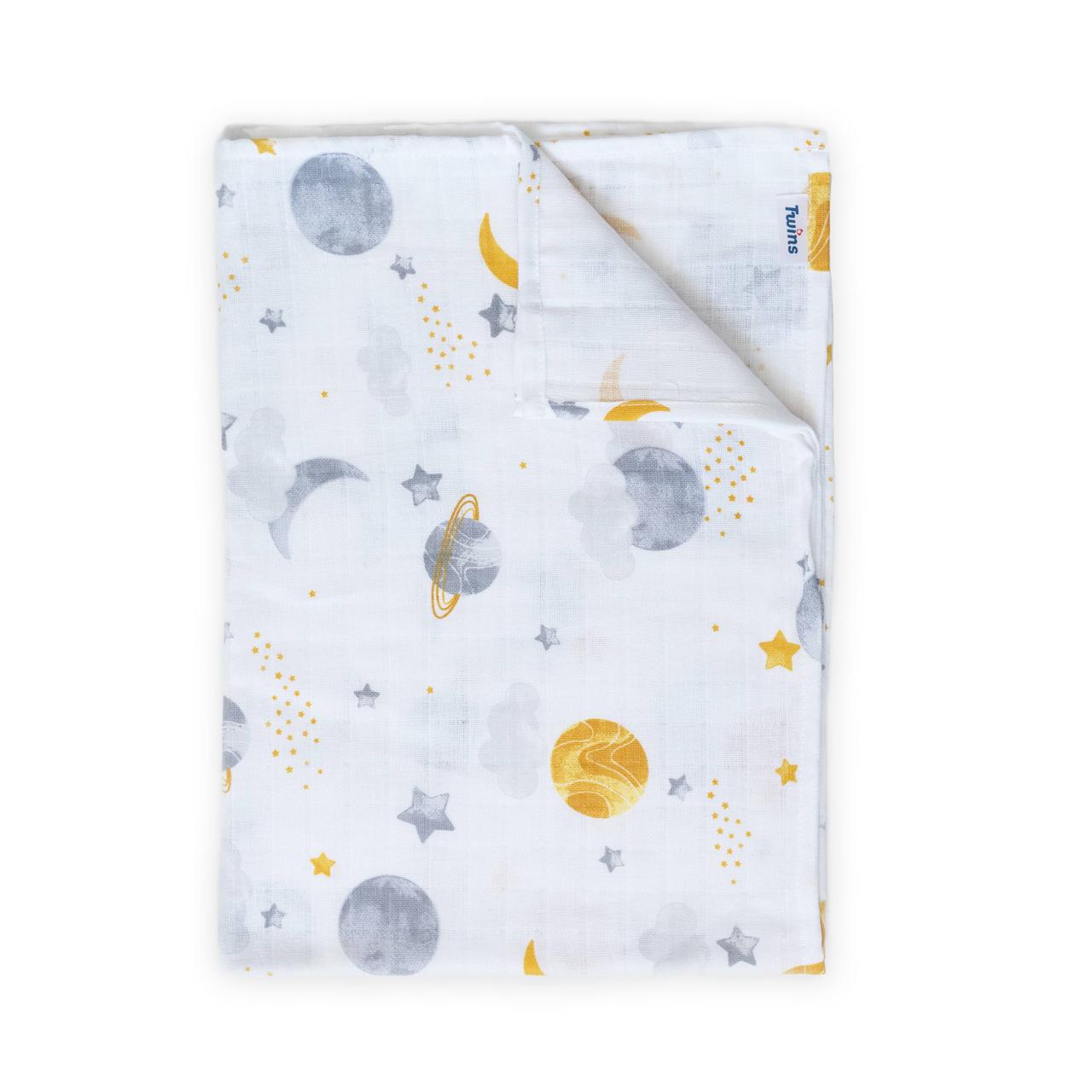 Пелюшка Twins муслінова 110х75 кольору в асортименті//1610-TPM-20, Космос, сірий/жовтий, фото 1