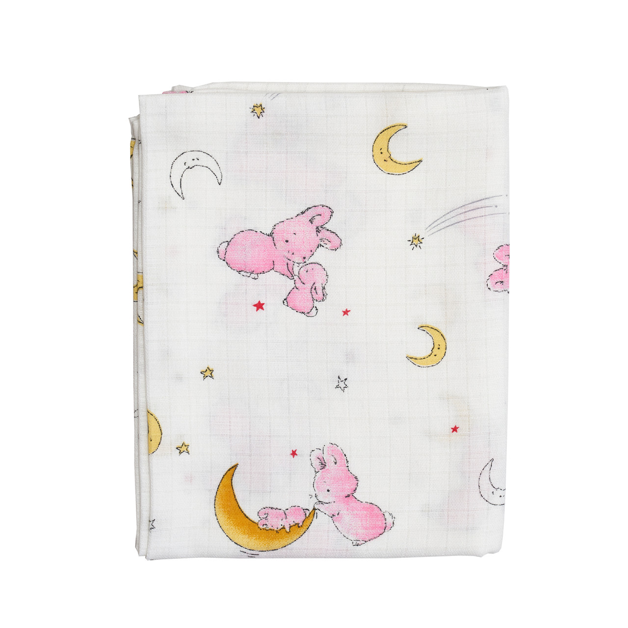 Пелюшка Twins муслінова 110х75 кольору в асортименті/1610-TPM-08R, Зайчики рожеві, рожевий, фото 1