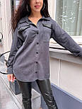 Жіноча замшева сорочка з накладними кишенями з екошкіри (р. 42-48) 9131001, фото 10