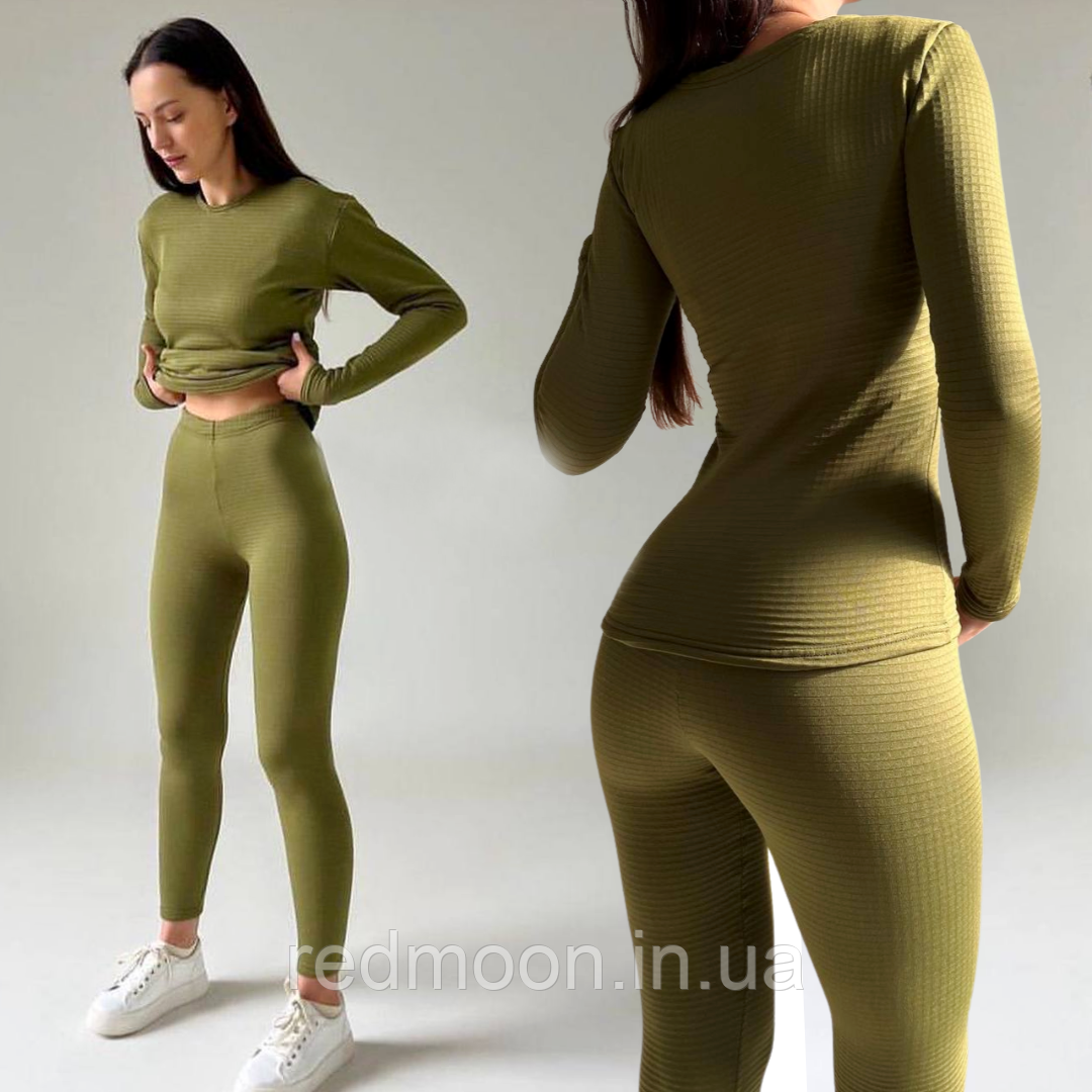 Комплект теплої термобілизни жіночої 2в1 (M-XXL) Polar Petek, Олива / Термобілизна зимова флісова, M