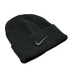 Чоловіча зимова шапка Nike чорна з закотом принт вишивка Найк, фото 3