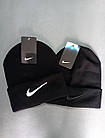 Чоловіча зимова шапка Nike чорна з закотом принт вишивка Найк, фото 6