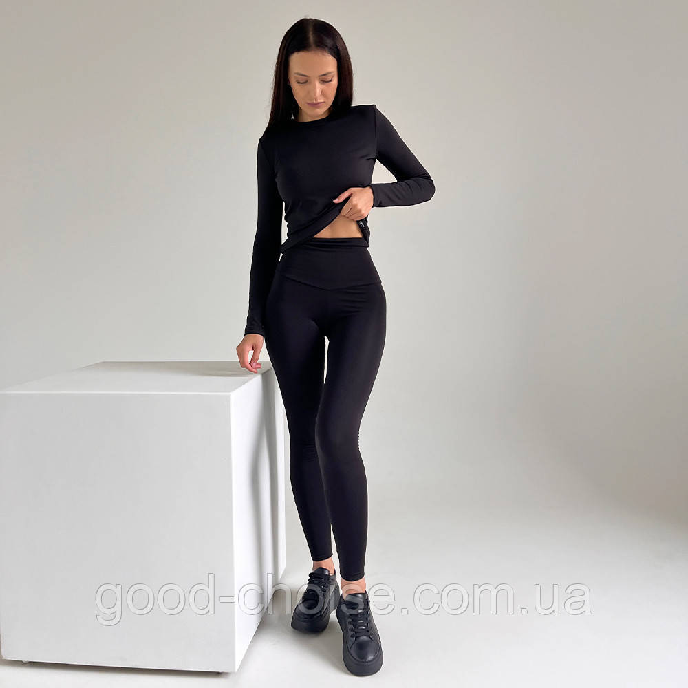 Жіноча термобілизна 2в1 на флісі, (XS-ХL), Чорна / Комплект термобілизни на зиму, фото 1