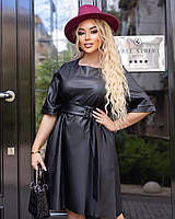Кожаное стильное Модное Платье Цвет: черный, графит, мокко Размеры: 46-48 50-52 54-56