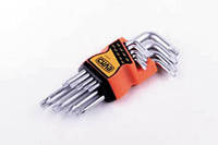 Набор торцевых ключей Torx T10, T15, T20, T25, T27, T30, T40, T45, T50 коротких CrV (9шт) СИЛА