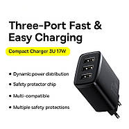 Мережевий зарядний пристрій на 3 USB BASEUS 17W Compact Charger (чорний), фото 4