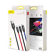 Короткий кабель для зарядки 3в1 BASEUS 3.5A Primary Colors MicroUSB+Lightning+Type-C (чорний) 30cм, фото 9
