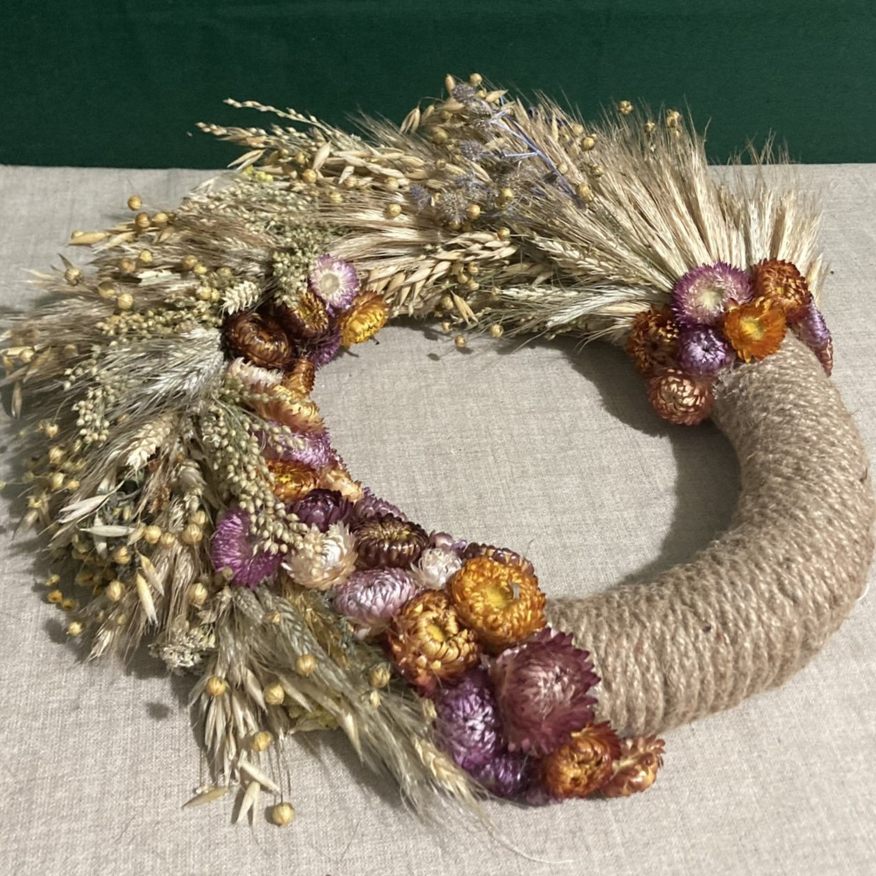 Інтер'єрний віночок із колосків та сухоцвітів 35см на Різдво