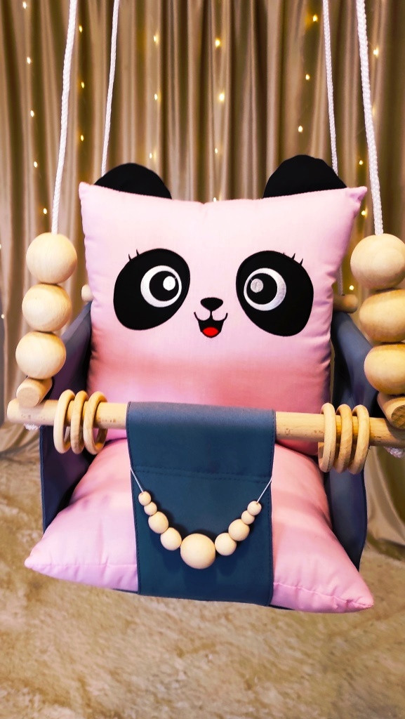 Підвісна гойдалка Pink panda, гойдалка для дітей, фото 1