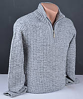 Мужской теплый свитер с воротником на молнии серый Турция 7024