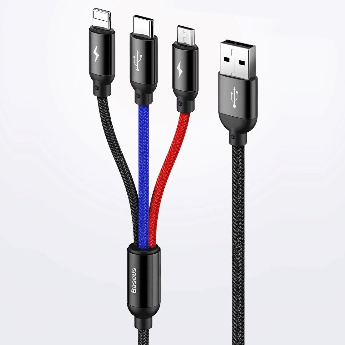 Кабель для зарядки 3в1 BASEUS 3.5A Three Primary Colors MicroUSB + Lightning + Type-C (чорний) 1.2м