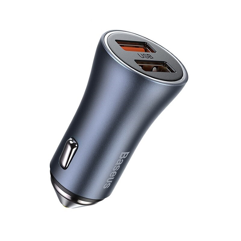 Автомобільний зарядний пристрій для швидкої зарядки на 2 USB Baseus 40W 5A Golden Contactor Pro (сірий)