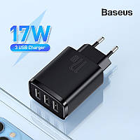 Сетевое зарядное устройство на 3 USB Baseus СЗУ 17W (черный)