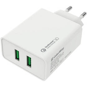 Зарядний пристрій ColorWay 2 USB Quick Charge 3.0 (36 W) (CW-CHS017Q-WT)