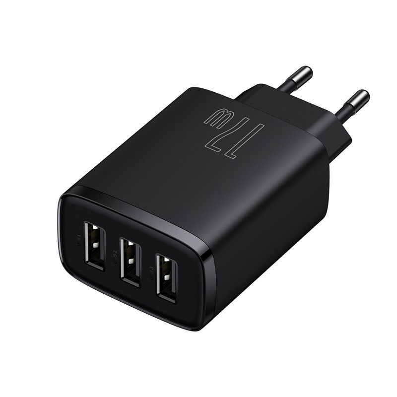 Мережевий зарядний пристрій на 3 USB BASEUS 17W Compact Charger (чорний)