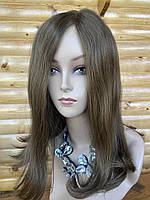 Перука довга без чуба з натурального волосся на сітці ручної роботи Dragon Lace Front 47 см русява