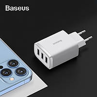 Сетевое зарядное устройство на 3 USB Baseus СЗУ 17W (белый)