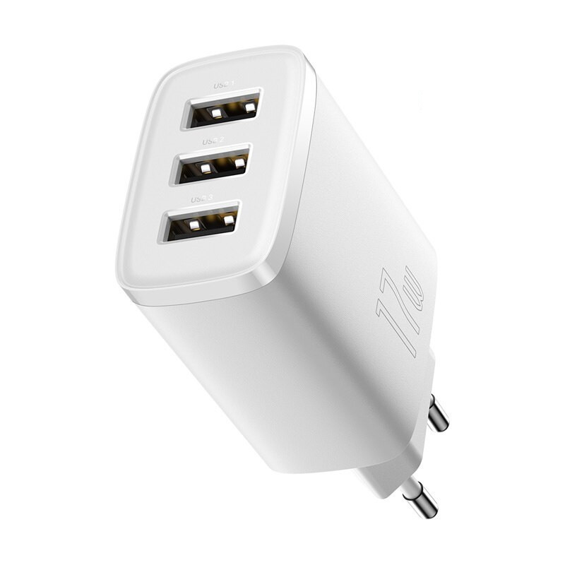 Мережевий зарядний пристрій на 3 USB BASEUS 17W Compact Charger (білий), фото 1