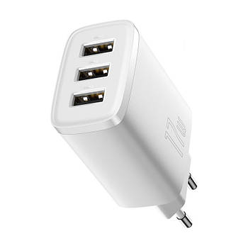 Мережевий зарядний пристрій на 3 USB BASEUS 17W Compact Charger (білий)