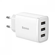 Мережевий зарядний пристрій на 3 USB BASEUS 17W Compact Charger (білий), фото 2