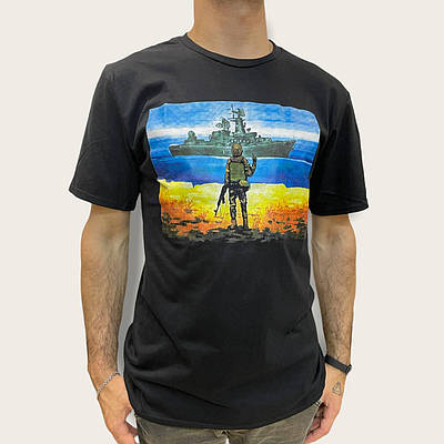 Патріотична футболка "Русский военный корабль, иди нах#й" Поштова марка чорна