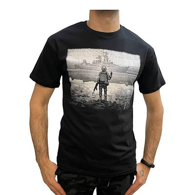 Патріотична футболка "Русский военный корабль, иди нах#й" Поштова марка Ч/Б чорна