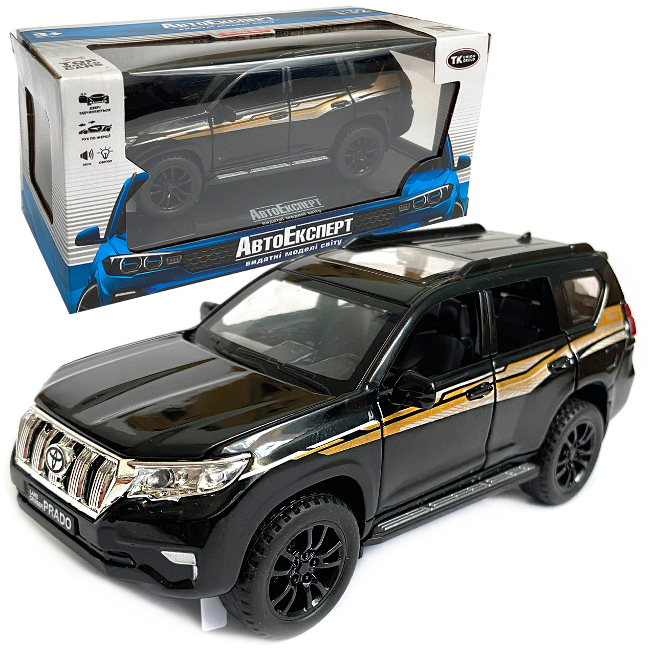 Машинка металева Toyota Land Cruiser Prado «AutoExpert» Тойота джип черний, звук, світ, інерц., відкр двері, багаж, капот, 15*6*5, фото 1