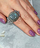 Кільце натуральний лабрадор. Лабрадор квадрат в сріблі 16,8 розмір. Індія., фото 2