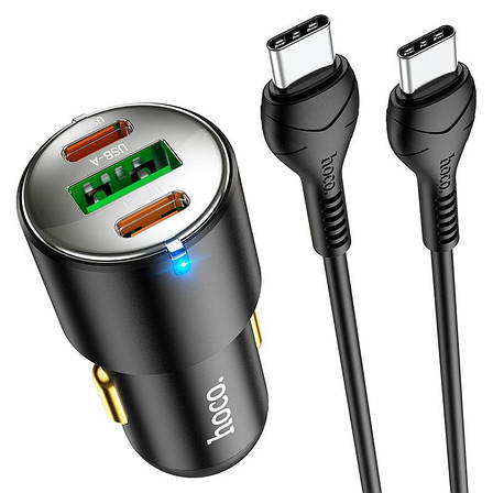 Автомобільний зарядний пристрій Hoco NZ6 45W 2хType-C+USB + кабель Type-C - Type-C (NZ6black), фото 1