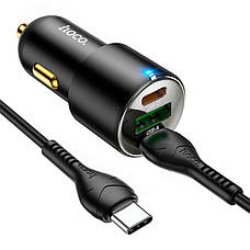 Автомобільний зарядний пристрій Hoco NZ6 45W 2хType-C+USB + кабель Type-C - Type-C (NZ6black), фото 5