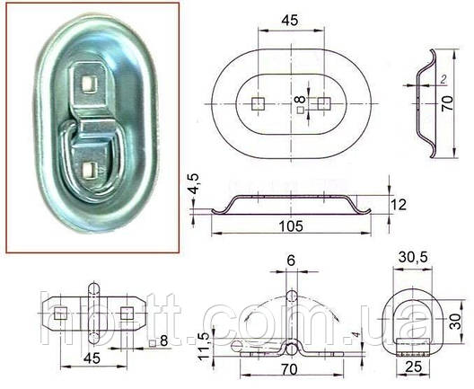 Петля такелажна врізна 70х104мм, 350кг 40256, фото 3