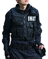 Жилет тактический, черный военный полицейский SWAT, жилет спецназа 11 карманов "Разгрузка", размер L