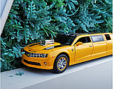 Модель автомобіля Chevrolet Camaro подовжена жовта, модель високої якості 1:32 зі сплаву, музика та світло, фото 4