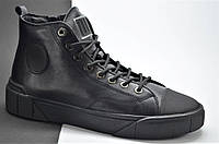 Мужские спортивные зимние кожаные ботинки черные KaDar 4448942