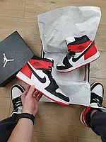 Високі кросівки чоловічі демісезонні червоні з чорним Nike Air Jordan 1 Retro Взуття Найк Аїр Джордан Ретро 1