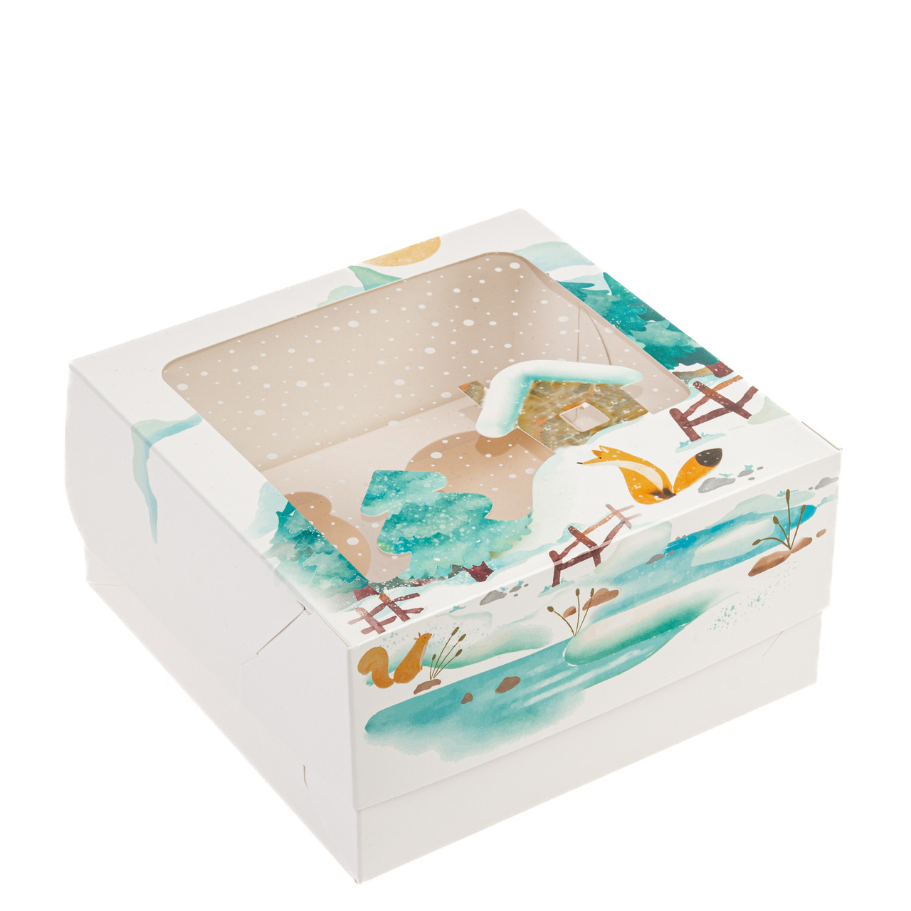 Коробка 170х170х105 (на 4 капкейка) з вікном "Різдво", фото 1