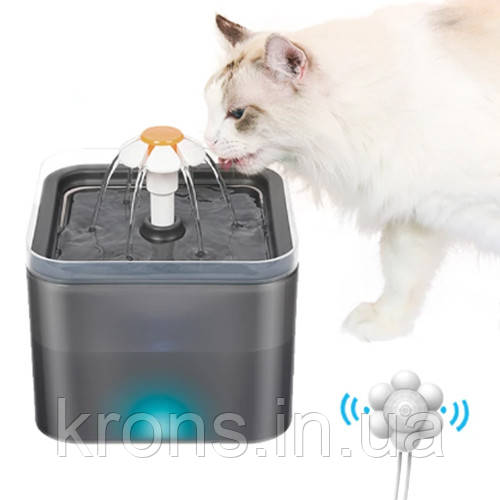 Автоматична поїлка для котів собак Питний фонтан 2 л USB з фільтром і датчиком руху, фото 1