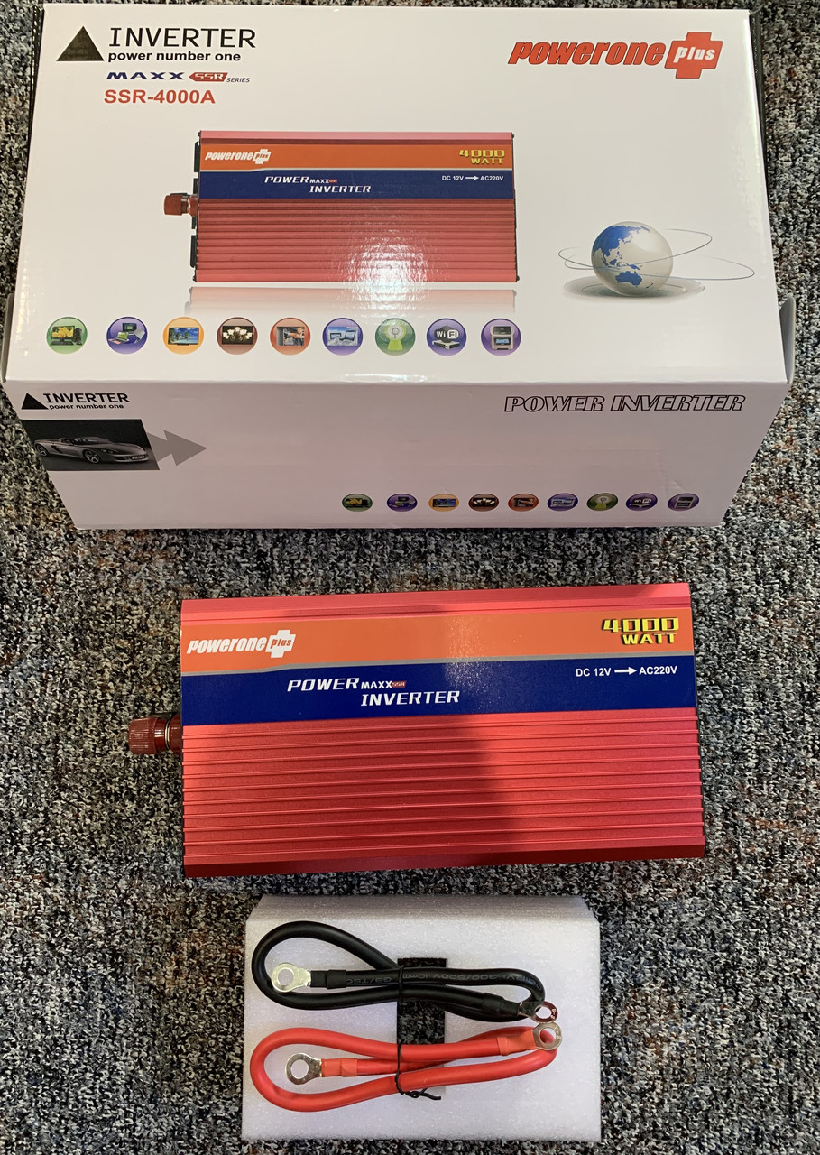 Перетворювач інвертор напруги 12V-220 V/4000W/USB Powerone SSB-4000W (Вольтметр/штекер 12V/провід під болт), фото 1
