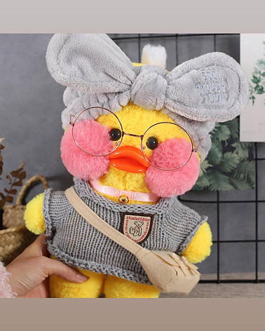 М'яка іграшка Качка Лалафан в одязі з окулярами Cafe mimi duck Lalafanfan Duck качечка лалафанфан HS (Жовта), фото 1